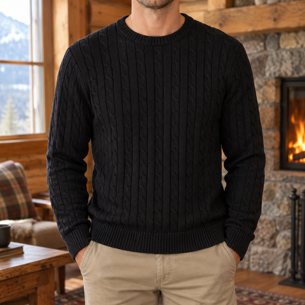 Porter Cotton Cable-Knit Sweater in Black