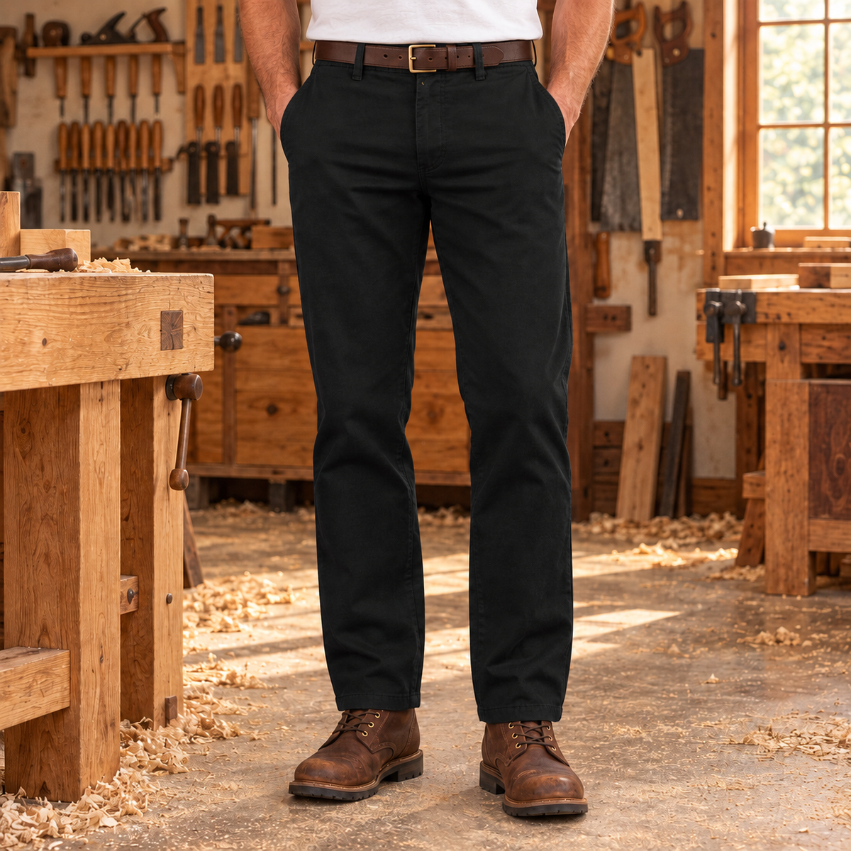 Grant Washed Cotton Chinos in Black