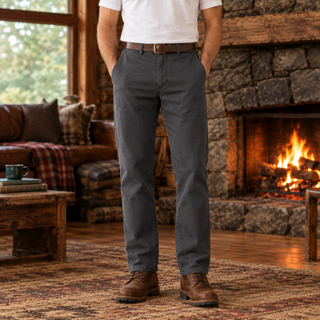 Grant Washed Cotton Chinos in Charcoal
