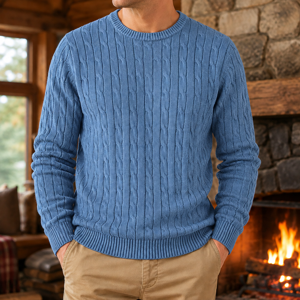 Porter Cotton Cable-Knit Sweater in Denim Blue
