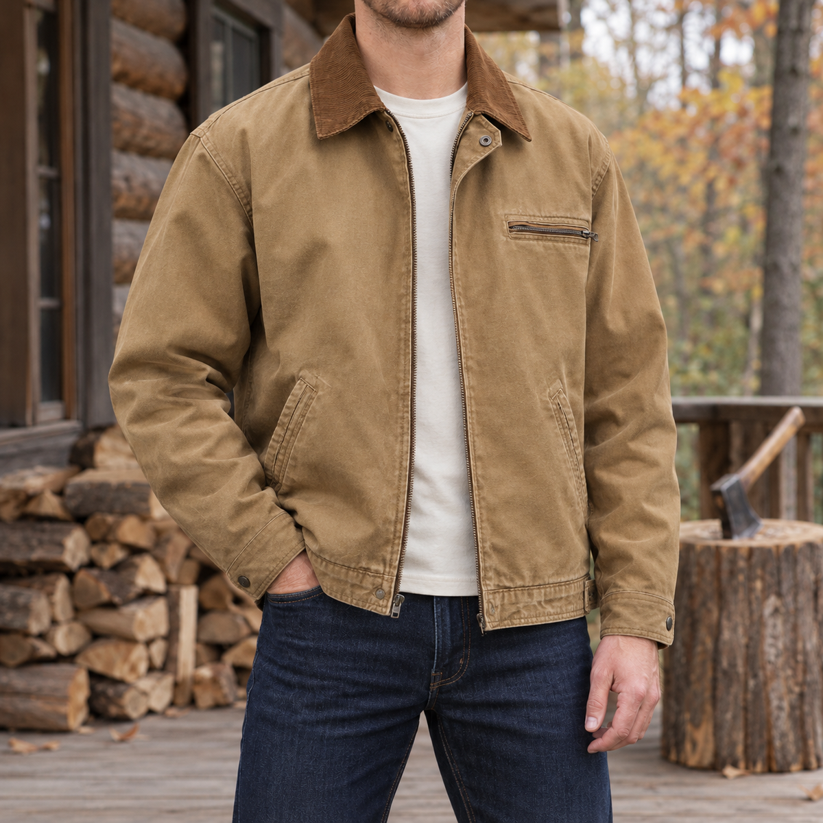 Hayes Canvas Work Jacket in Khaki