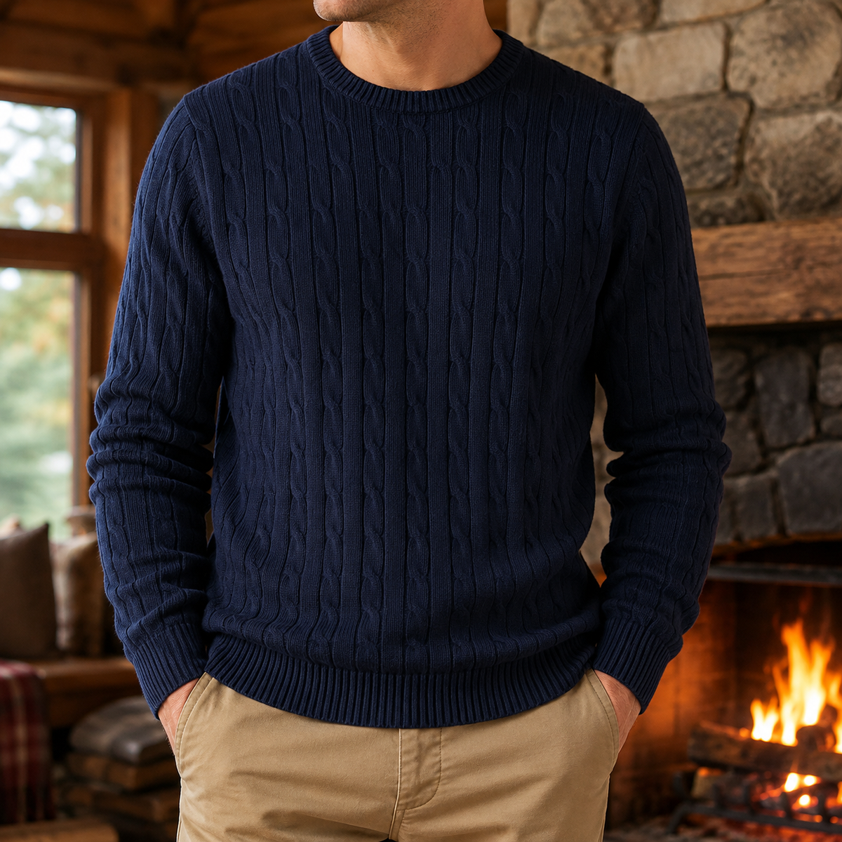 Porter Cotton Cable-Knit Sweater in Navy