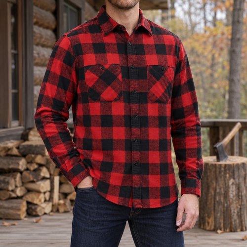 Walker Brushed Flannel Shirt in Red/Black Plaid