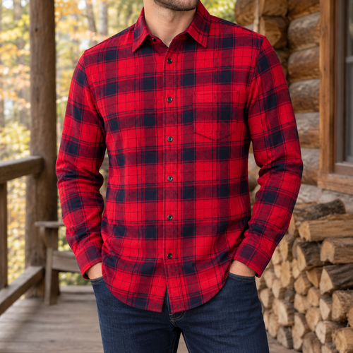 Walker Brushed Flannel Shirt in Red/Navy Plaid